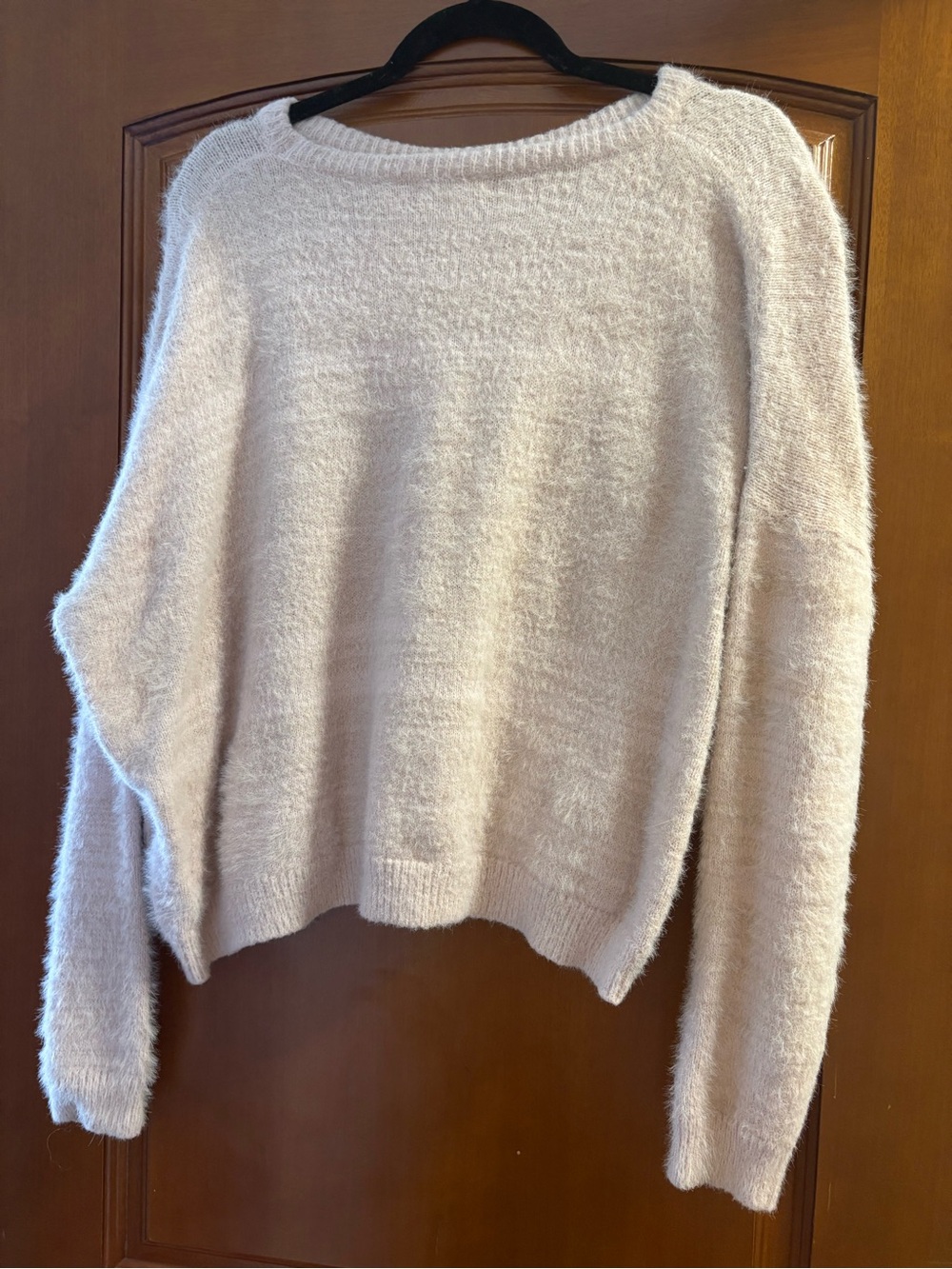 SHEIN Fuzzy Crewneck Sweater in Light Cream